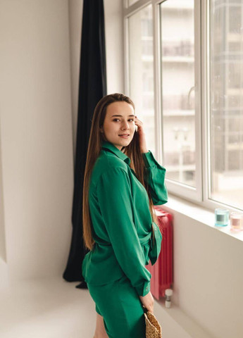 Жіночий літній костюм (сорочка+шорти) S M L XL (42 44 46 48) легкий смарагдовий No Brand (258906585)