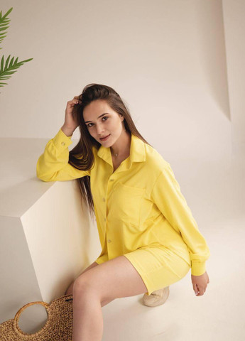 Женский летний костюм (рубашка+шорты) S M L XL (42 44 46 48) легкий желтый No Brand (258906596)