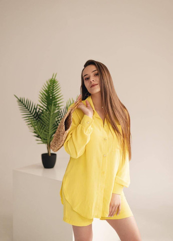 Жіночий літній костюм (сорочка+шорти) S M L XL (42 44 46 48) легкий жовтий No Brand (258906596)