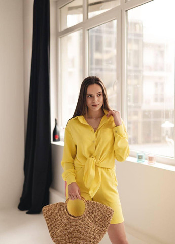 Жіночий літній костюм (сорочка+шорти) S M L XL (42 44 46 48) легкий жовтий No Brand (258906596)
