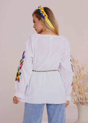 Біла вишиванка жіноча ISSA PLUS візерунок українська символіка вільна бавовна (258777555)