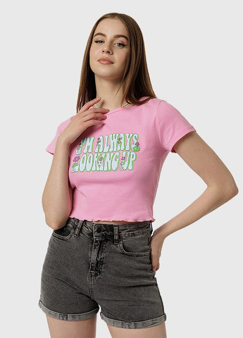 Розовая летняя короткая женская футболка Busem