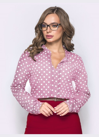 Пудрова пудрова блузка в горошок з v-вирізом Dressa