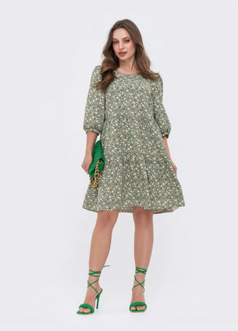 Зеленое зеленое платье свободного кроя с цветочным принтом Dressa