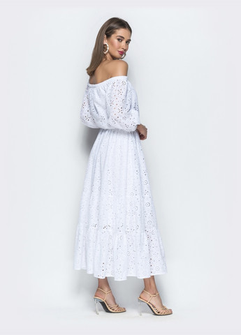 Білий плаття-максі з прошви з вирізом і манжетами на резинці Dressa