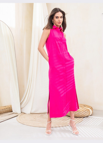 Розовое розовое платье-халат с прорезными карманами Dressa