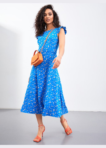 Синее синее платье с оригинальным вырезом по спинке Dressa