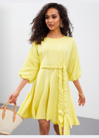 Жовтий лляне плаття жовтого кольору з поясом Dressa
