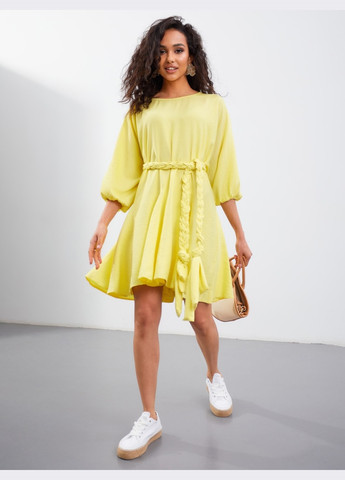 Желтое льняное платье желтого цвета с поясом Dressa