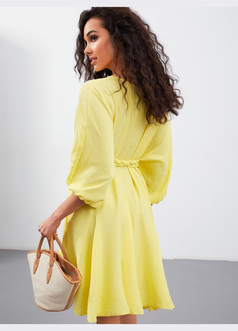 Желтое льняное платье желтого цвета с поясом Dressa