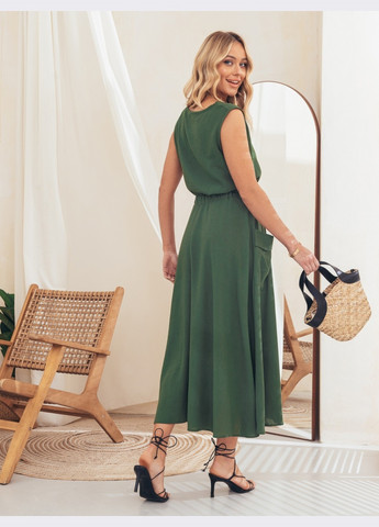 Оливкова (хакі) сукня-кльош кольору хакі довжини міді Dressa