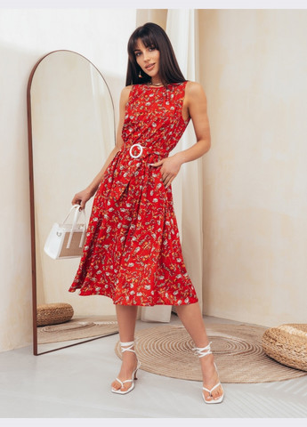 Красное расклешенное платье красного цвета в цветочный принт Dressa