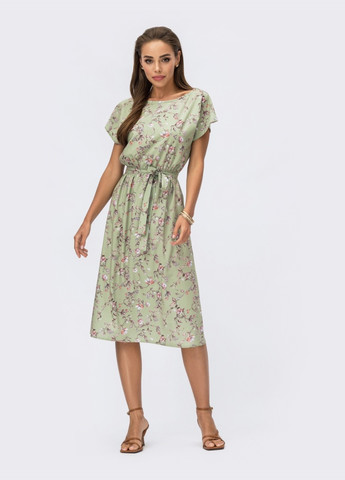 Зелена зелене плаття з квітчастим принтом і резинкою в поясі Dressa