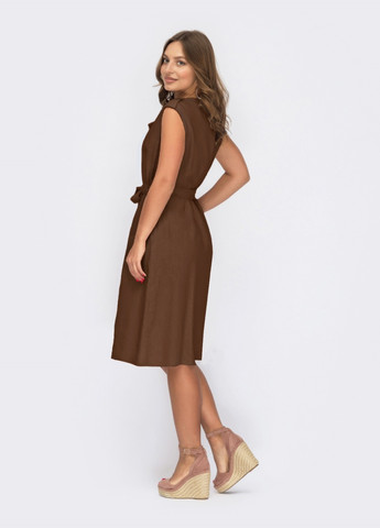 Коричневое платье-рубашка коричневого цвета без рукавов Dressa