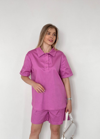 Женский летний костюм рубашка и шорты-бойфренды, розовый Koko boutique (258886212)
