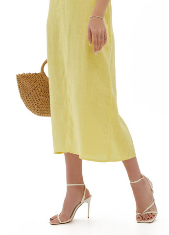Желтое кэжуал платье женское льняное doris yellow Feel and Fly однотонное