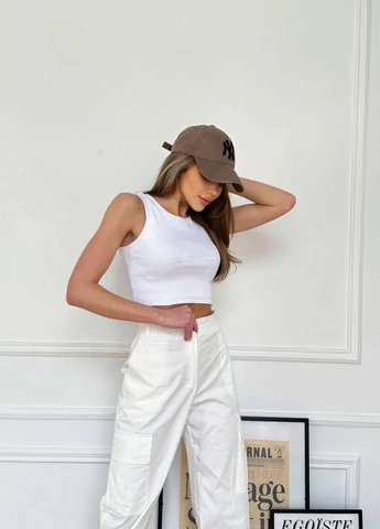 Жіночі штани карго S M L (42 44 46) молочніі з карманами No Brand (258906593)