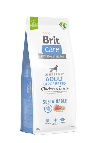 Корм для собак больших пород Dog Sustainable Adult Large Breed с курицей и насекомыми, 12 кг Brit Care (258959170)