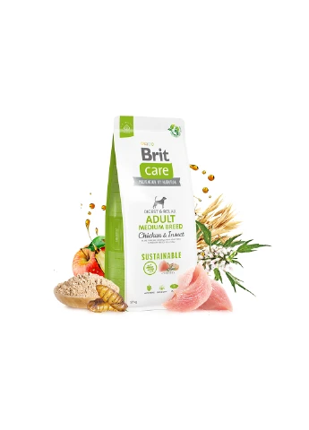 Корм для собак средних пород Dog Sustainable Adult Medium Breed с курицей и насекомыми, 3 кг Brit Care (258959168)