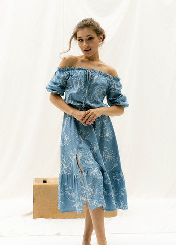 Голубое повседневный платье ST-Seventeen с цветочным принтом