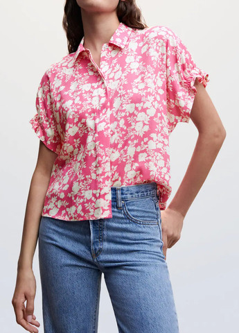 Розовая кэжуал рубашка с цветами Mango