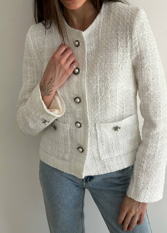 Білий жіночий жакет короткий на гудзиках ZF inspire (258962921)