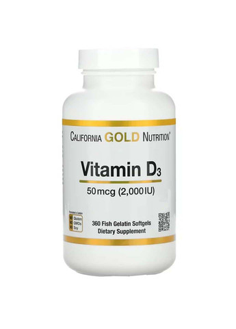 Витамин D Vitamin D3 2000 IU 360 Fish Softgels California Gold Nutrition (258965920)