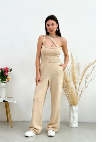Топ в'язаний жіночий з косими лямками Беж "Joy" M Art Knit 29079 (258965164)
