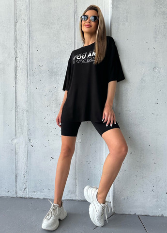 Чорна літня футболка жіноча з коротким рукавом ISSA PLUS 13978