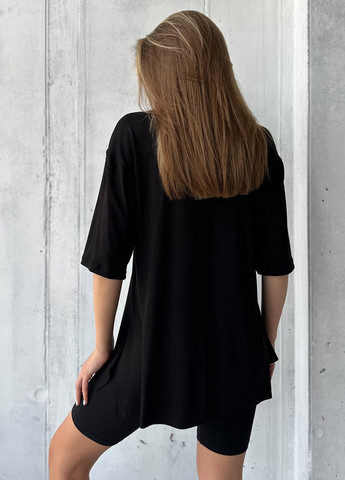 Чорна літня футболка жіноча з коротким рукавом ISSA PLUS 13978