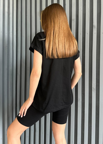 Чорна літня футболка жіноча з коротким рукавом ISSA PLUS WN20-447
