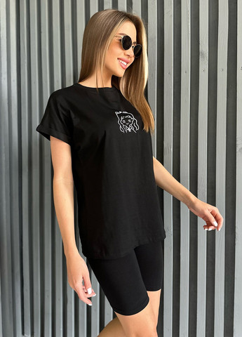 Чорна літня футболка жіноча з коротким рукавом ISSA PLUS WN20-447