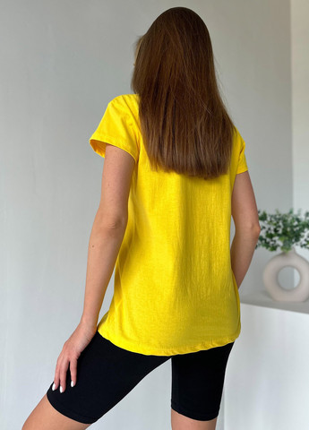 Желтая летняя футболка женская с коротким рукавом ISSA PLUS WN9-12