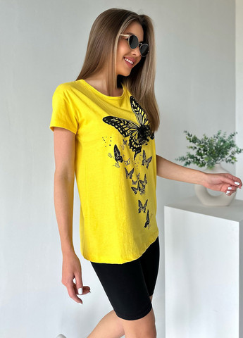 Желтая летняя футболка женская с коротким рукавом ISSA PLUS WN9-12