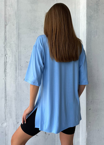 Блакитна літня футболка жіноча з коротким рукавом ISSA PLUS 13978