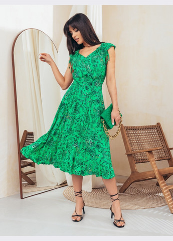 Зеленое зеленое платье с цветочным принтом и фигурным вырезом Dressa