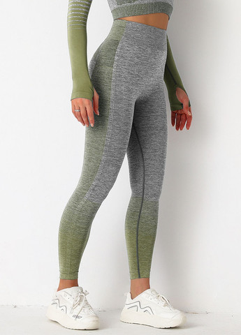 Легінси жіночі спортивні 9658 L сірі із зеленим Fashion (259015277)