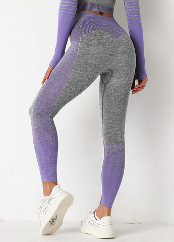 Комбинированные демисезонные леггинсы женские спортивные 9659 s серые с фиолетовым Fashion