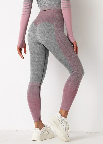Легінси жіночі спортивні 9653 S сірі з рожевим Fashion (259015355)