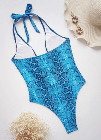 Комбинированный летний купальник женский цельный 6419 l синий Fashion