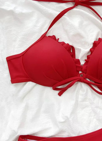 Комбинированный летний купальник женский раздельный 7688 l красный Fashion
