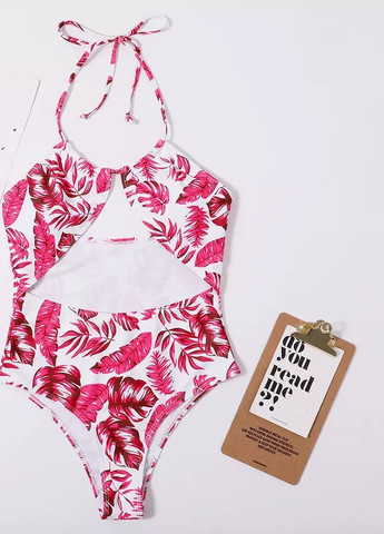 Комбинированный летний купальник женский цельный 7592 s розовый Fashion