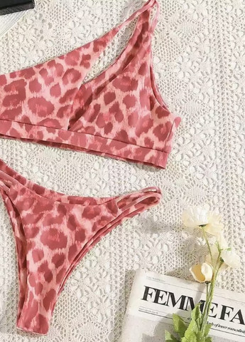 Комбинированный летний купальник женский раздельный 5018-l розовый леопард Fashion