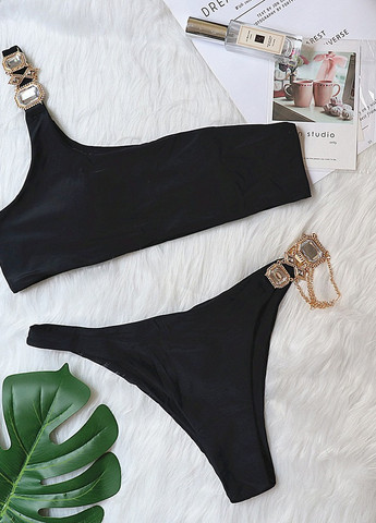 Комбинированный летний купальник женский раздельный 7590 s черный Fashion