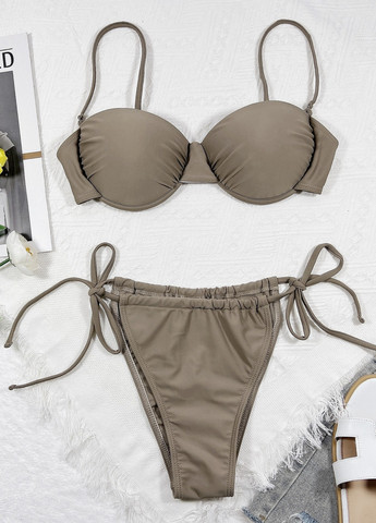 Комбинированный летний купальник женский раздельный 7600 l коричневый Fashion