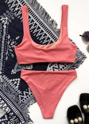 Комбинированный летний купальник женский раздельный 7660 s розовый Fashion