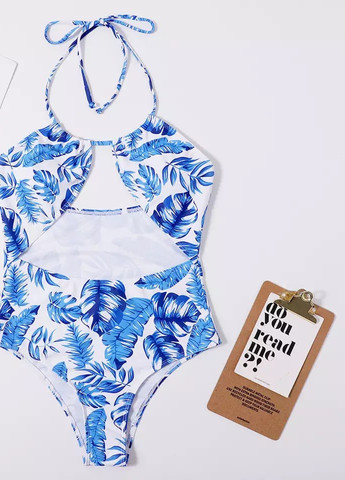 Комбинированный летний купальник женский цельный 7595 m синий Fashion