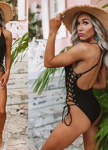 Комбинированный летний купальник женский цельный 7426 m черный Fashion
