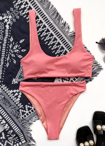Комбинированный летний купальник женский раздельный 7662 l розовый Fashion