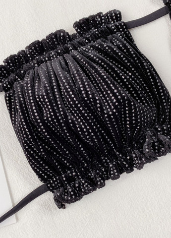 Комбинированный летний купальник женский раздельный 7710 l черный с серебристым Fashion